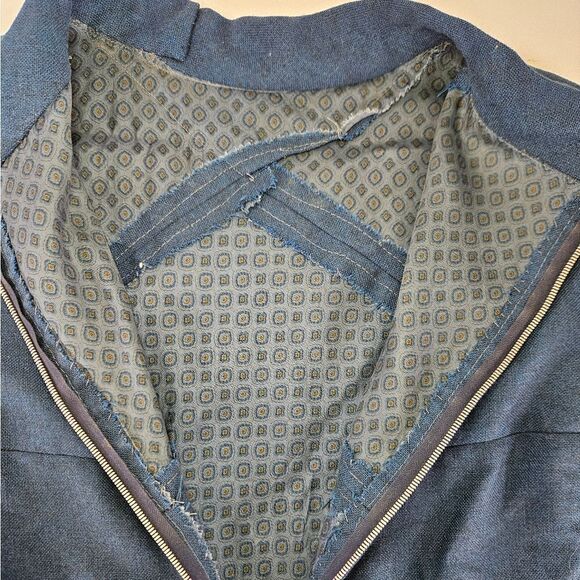 Vintage '50s Hand Made Mock Neck Short Sleeve Blue Wool Dress & Jacket Set 8 - Picture 11 of 12